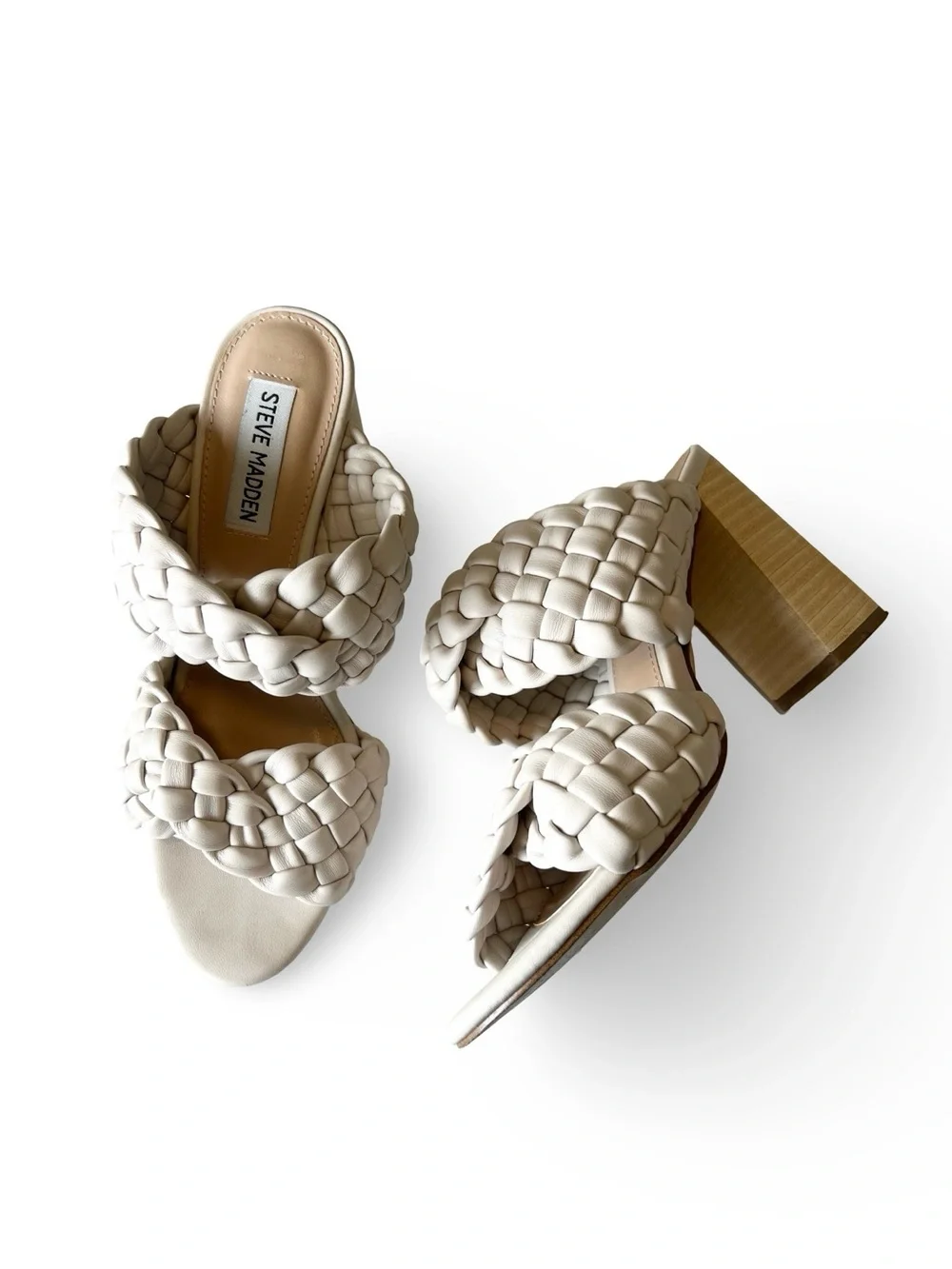 Steve Madden twisted braided double strap slip on heels Size 7.5 Chunky Neutral